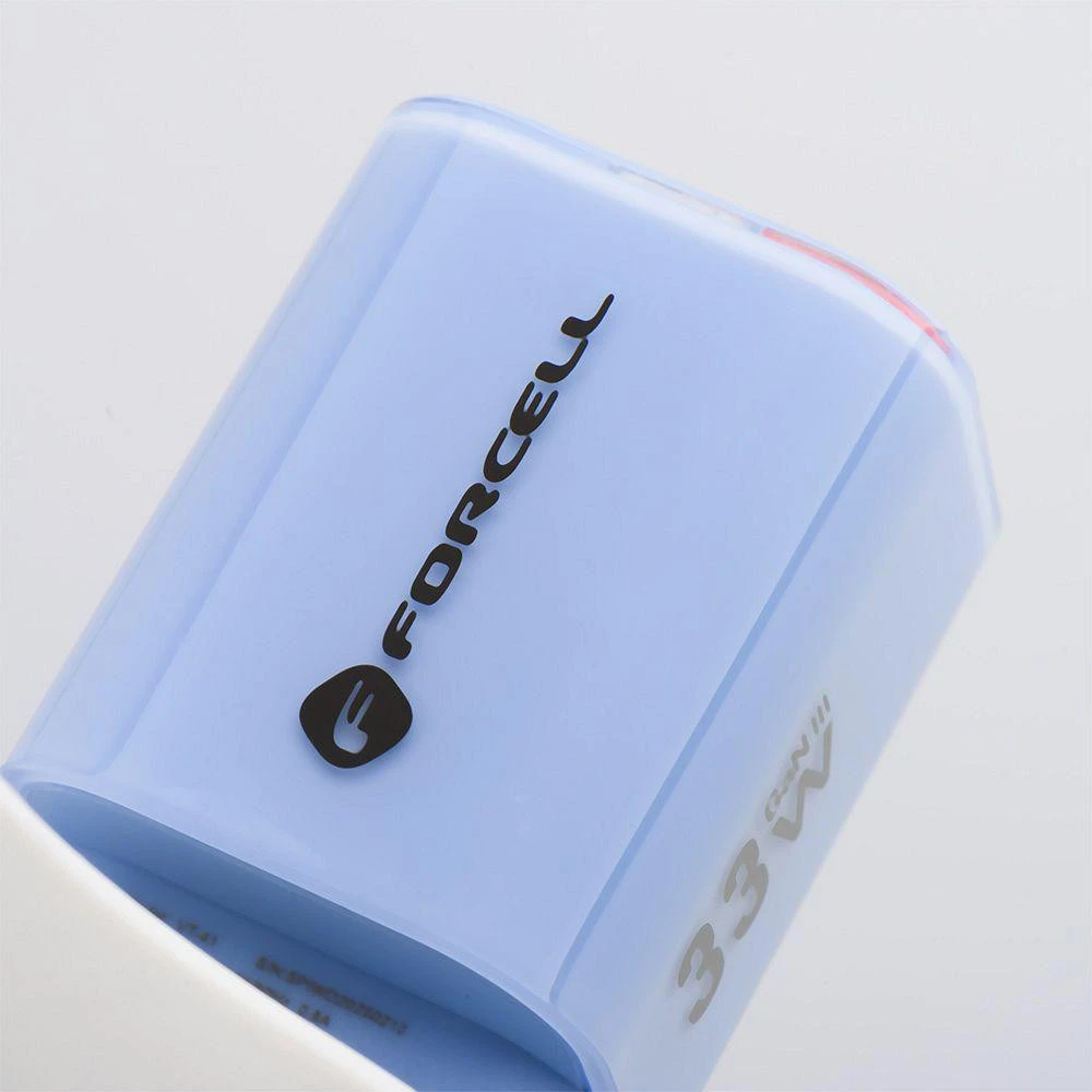 Telefono įkroviklis Forcell F-Energy GaN III Crystal Color USB C + USB A QC4.0 PD 33W + silikoninis laidas USB C į USB C VT-41 mėlynas