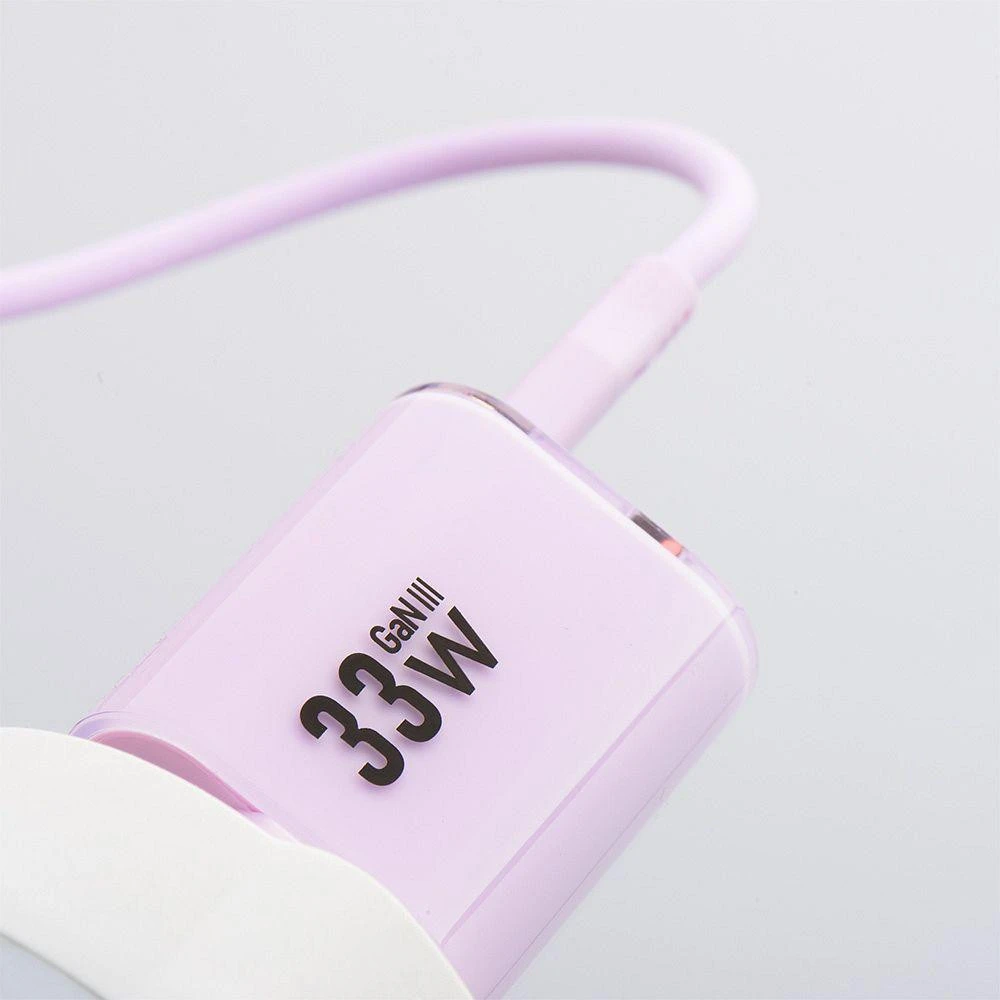Telefono įkroviklis Forcell F-Energy GaN III Crystal Color USB C + USB A QC4.0 PD 33W + silikoninis laidas USB C į USB C VT-41 violetinė 0INT
