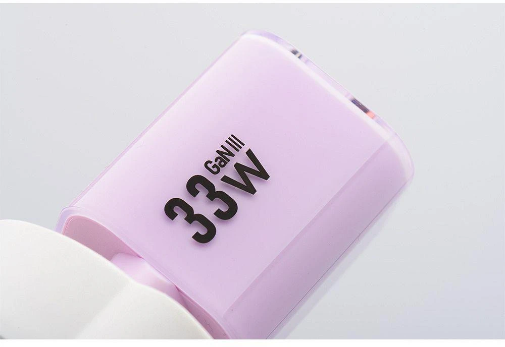 Telefono įkroviklis Forcell F-Energy GaN III Crystal Color USB C + USB A QC4.0 PD 33W + silikoninis laidas USB C į USB C VT-41 violetinė 0INT