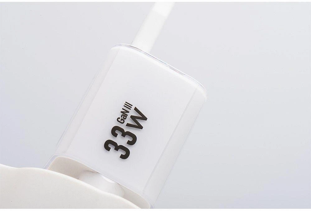 Telefono įkroviklis Forcell F-Energy GaN III Crystal Color USB C + USB A QC4.0 PD 33W + silikoninis laidas USB C į USB C VT-41 baltas 0INT