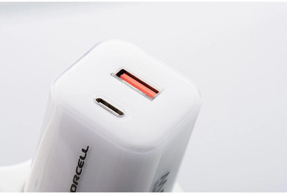 Telefono įkroviklis Forcell F-Energy GaN III Crystal Color USB C + USB A QC4.0 PD 33W + silikoninis laidas USB C į USB C VT-41 baltas 0INT