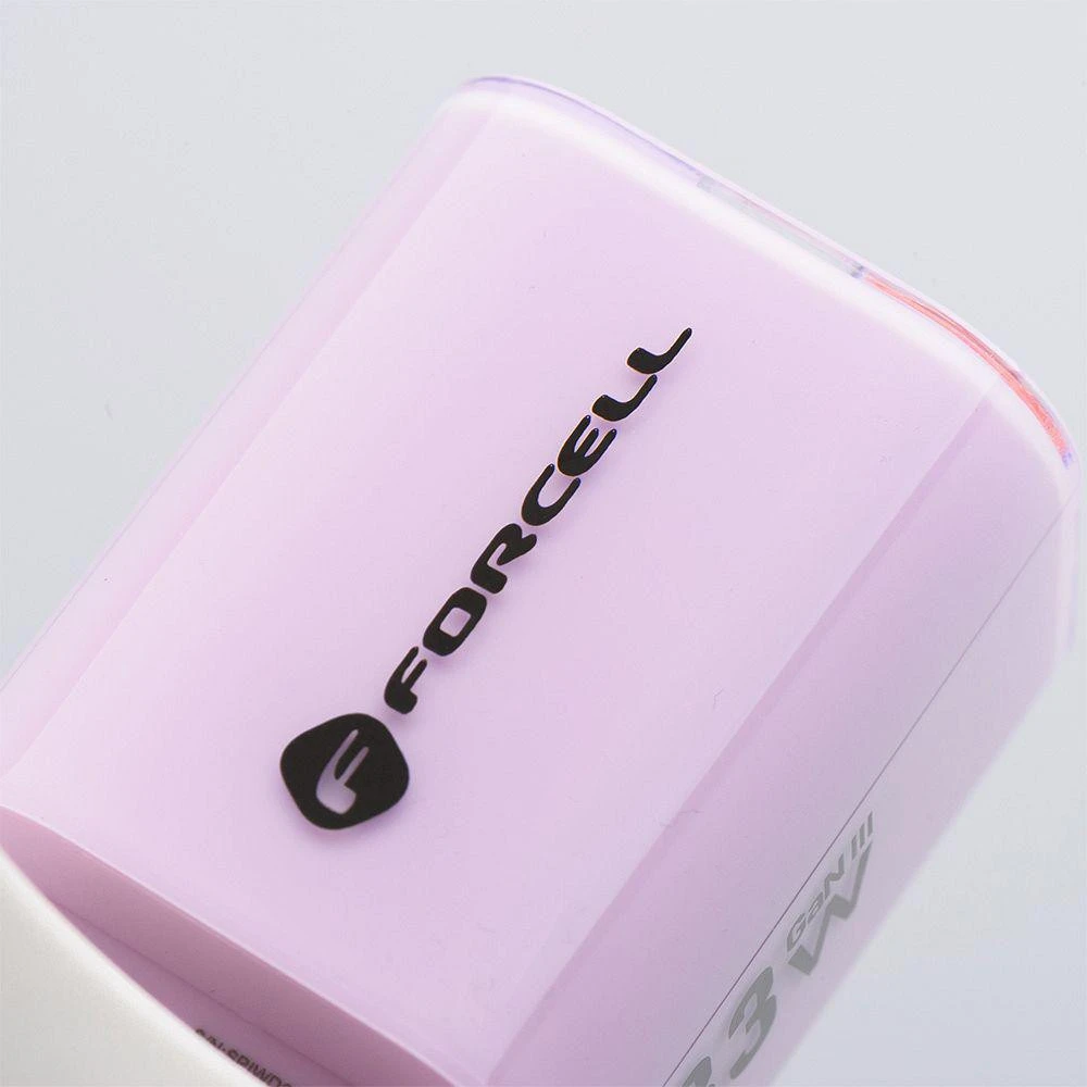 Telefono įkroviklis Forcell F-Energy GaN III Crystal Color USB C + USB A QC4.0 PD 33W + silikoninis laidas USB C į USB C VT-41 violetinė 0INT
