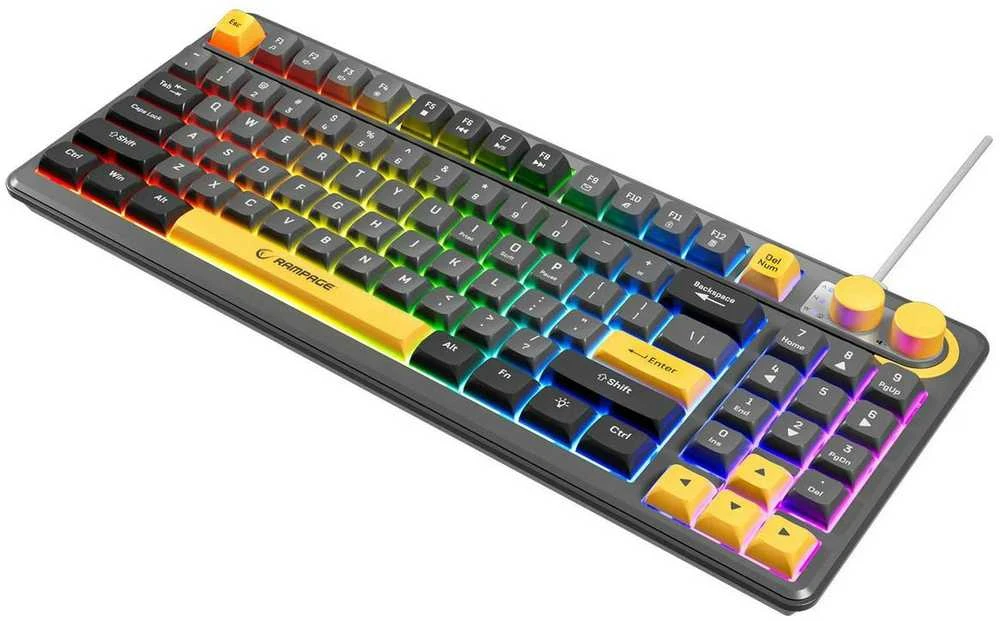 Klaviatūra žaidimams Rampage Cyclone Knob su laidu membraninė su pašvietimu juoda