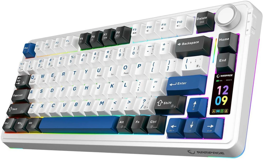 Klaviatūra žaidimams Rampage Quell Pro Leobog Star Vector belaidė mechaninė su pašvietimu balta