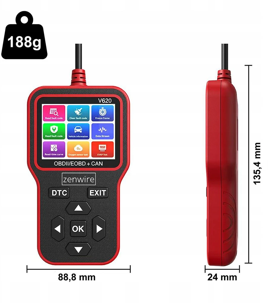 Sąsajos testeris Diagnostinis skaitytuvas OBD2 ELM327 CAN Zenwire V620