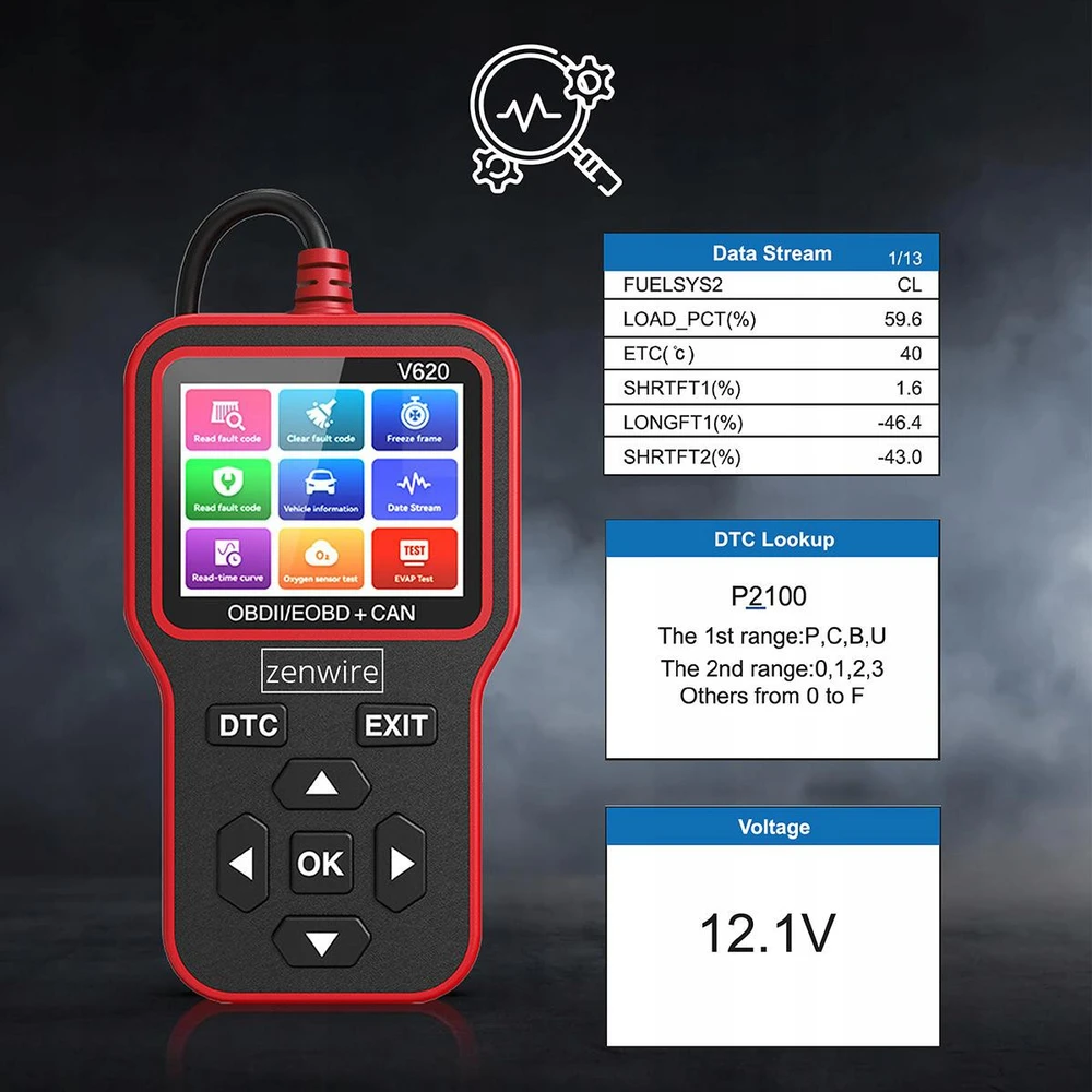 Sąsajos testeris Diagnostinis skaitytuvas OBD2 ELM327 CAN Zenwire V620