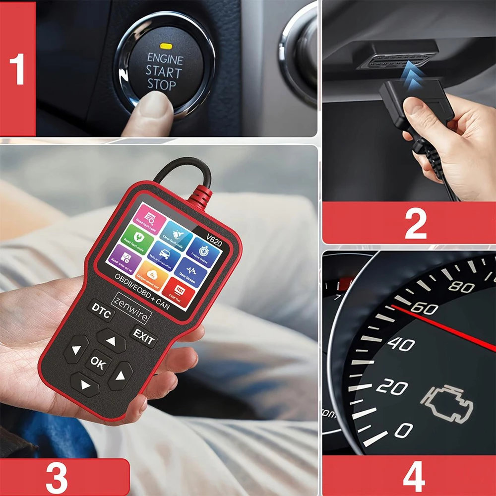 Sąsajos testeris Diagnostinis skaitytuvas OBD2 ELM327 CAN Zenwire V620