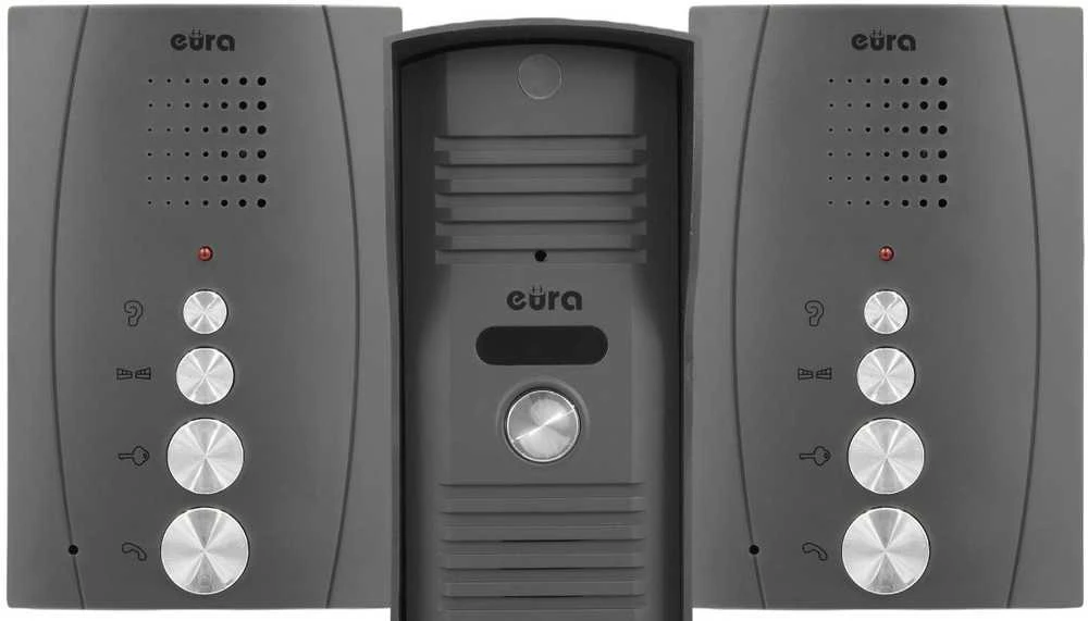DOMOFONAS „EURA“ ADP-51A3 „DIFESA“ – vienos šeimos, 2 telefoneliai, domofonas, grafito spalvos