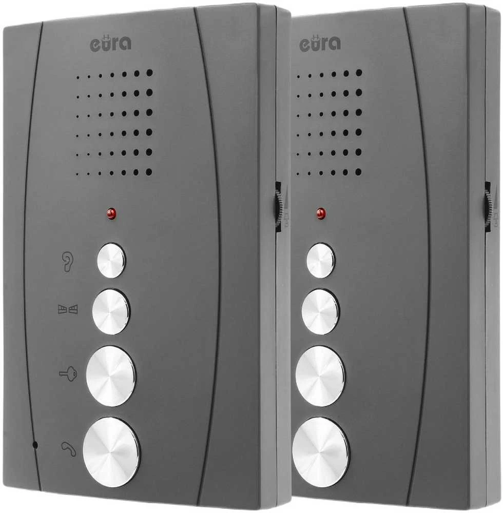 DOMOFONAS „EURA“ ADP-51A3 „DIFESA“ – vienos šeimos, 2 telefoneliai, domofonas, grafito spalvos