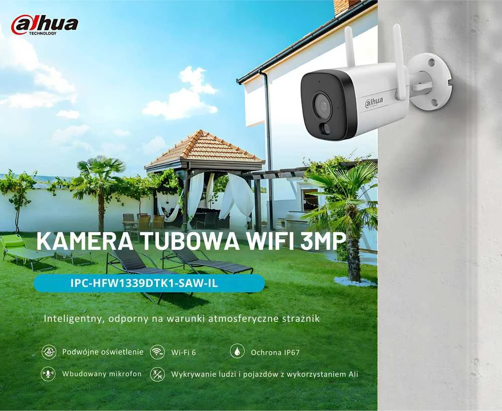 IP KAMERA IPC-HFW1339DTK1-SAW-IL-0280B Wi-Fi 6 išmanusis dvigubas apšvietimas - 3 Mpx 2.8 mm DAHUA