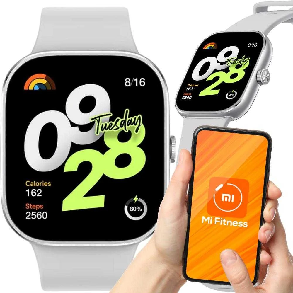 Išmanusis laikrodis Redmi Watch 4,  Sidabrinės spalvos apvadas su pilkos spalvos silikoniniu dirželiu