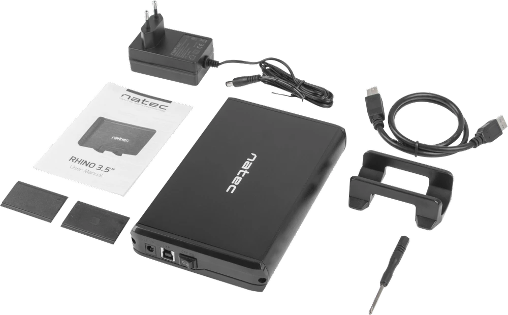 Kietasis diskas NATEC NKZ-0448 RHINO išorinis USB 3.0 korpusas skirtas 3,5 colio SATA HDD juodas aliuminis