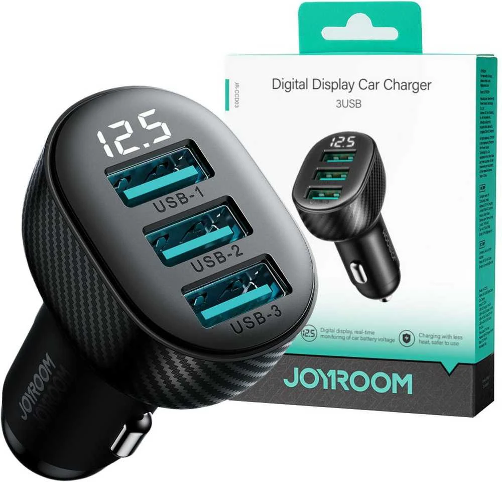 Automobilinis įkroviklis Joyroom JR-CCD03 3xUSB-A 17W juodas