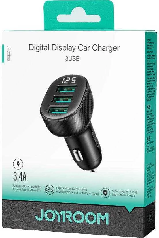 Automobilinis įkroviklis Joyroom JR-CCD03 3xUSB-A 17W juodas