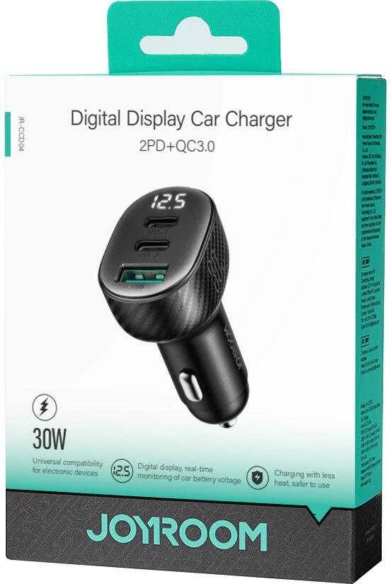Automobilinis įkroviklis Joyroom JR-CCD04 2xUSB-C/USB-A 30W juodas