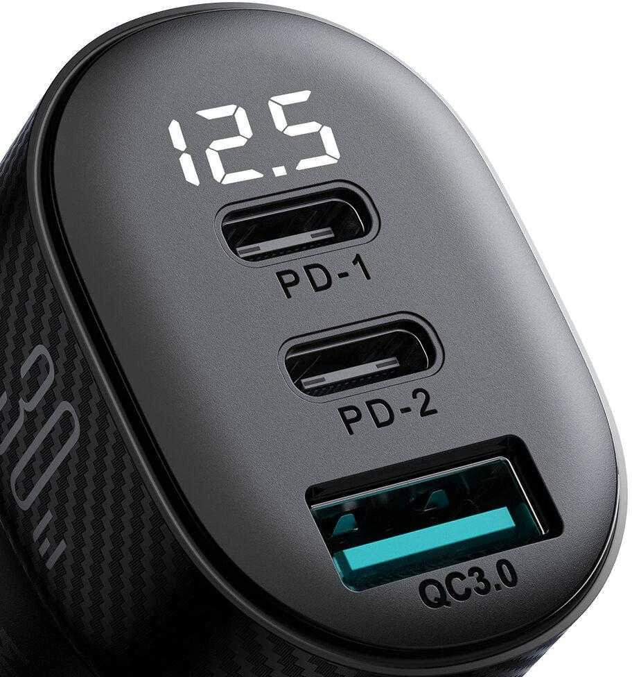 Automobilinis įkroviklis Joyroom JR-CCD04 2xUSB-C/USB-A 30W juodas