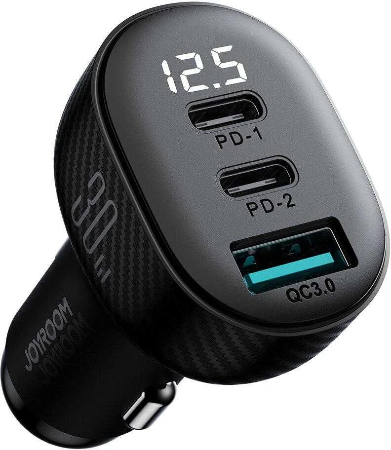 Automobilinis įkroviklis Joyroom JR-CCD04 2xUSB-C/USB-A 30W juodas
