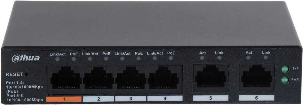Šakotuvas SWITCH POE CS4006-4GT-60-V2 4 PRIEVADŲ DAHUA