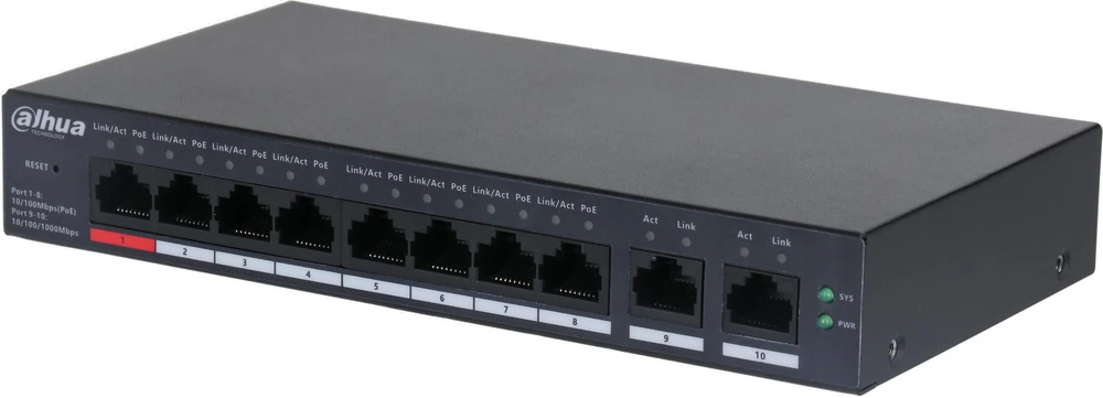 Šakotuvas SWITCH POE CS4010-8ET-110 8 PRIEVADŲ DAHUA