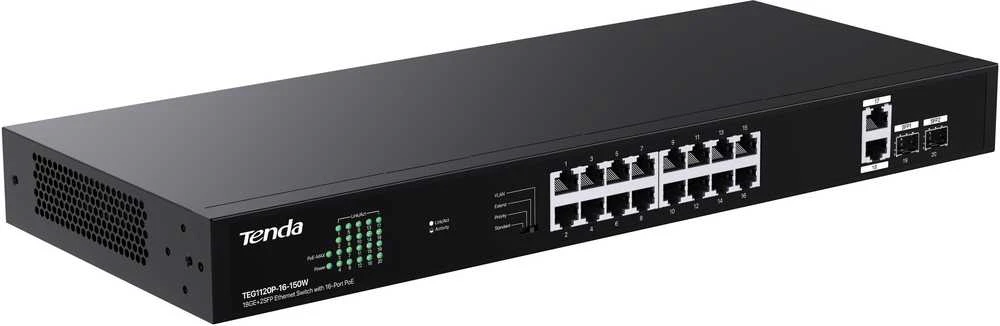Šakotuvas Tenda TEG1120P-16-150W tinklo komutatorius Nevaldomas gigabito eternetas (10/100/1000) Maitinimas per eternetą (PoE)