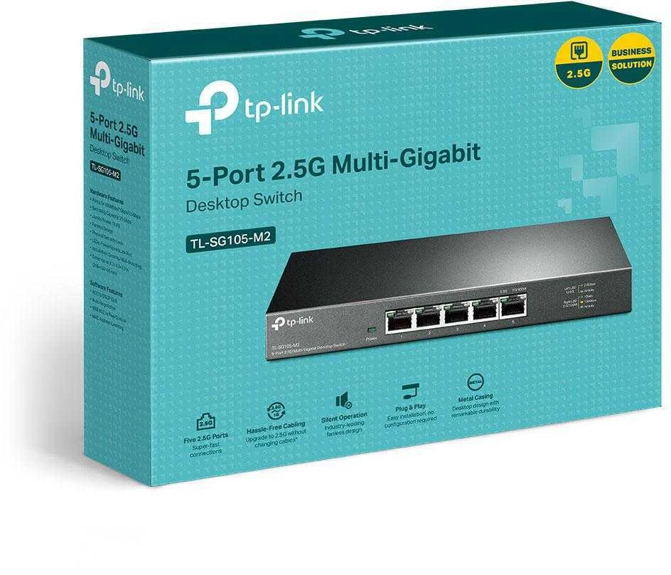 Šakotuvas TP-LINK | 5 prievadų 2.5G darbalaukio jungiklis | TL-SG105-M2 | Nevaldomas | Darbalaukis | Maitinimo tipas Išorinis