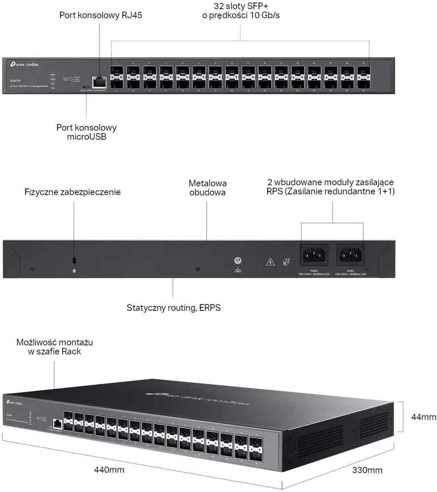 Šakotuvas TP-Link 32-PORT 10GE SFP+ L2+ SWITCH - MANAGED 32X 10G SFP+ SLOTS