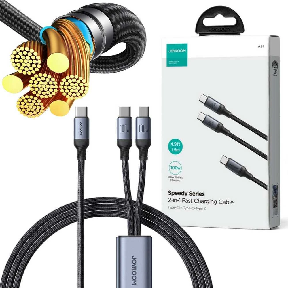 Joyroomkabelis Speedy USB-C - 2x USB-C 100W 1,5m - Juodas
