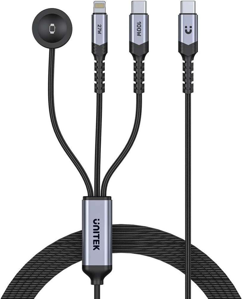 Kabelis USB Unitek 3-in-1 USB-C + Lightning + Apple Watch | PD 100W | 480 Mbps | 1,2 m (C14180AGY01-1.2M)