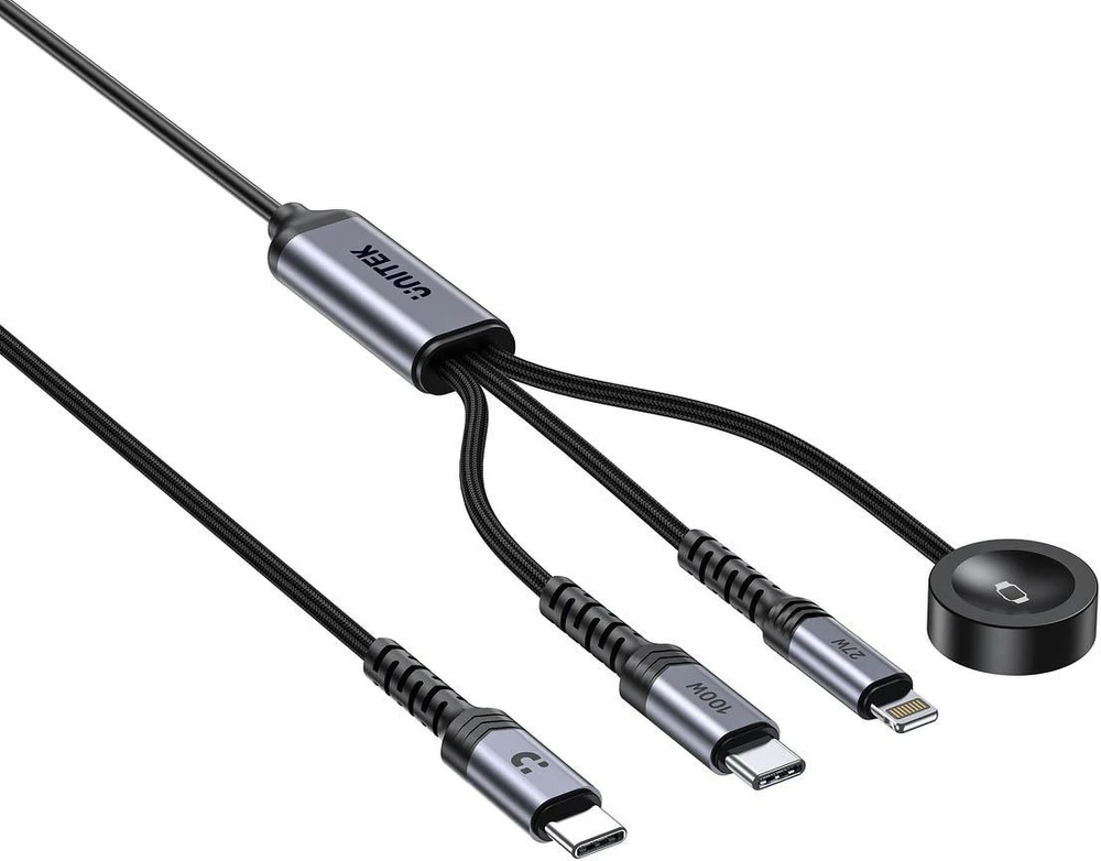 Kabelis USB Unitek 3-in-1 USB-C + Lightning + Apple Watch | PD 100W | 480 Mbps | 1,2 m (C14180AGY01-1.2M)