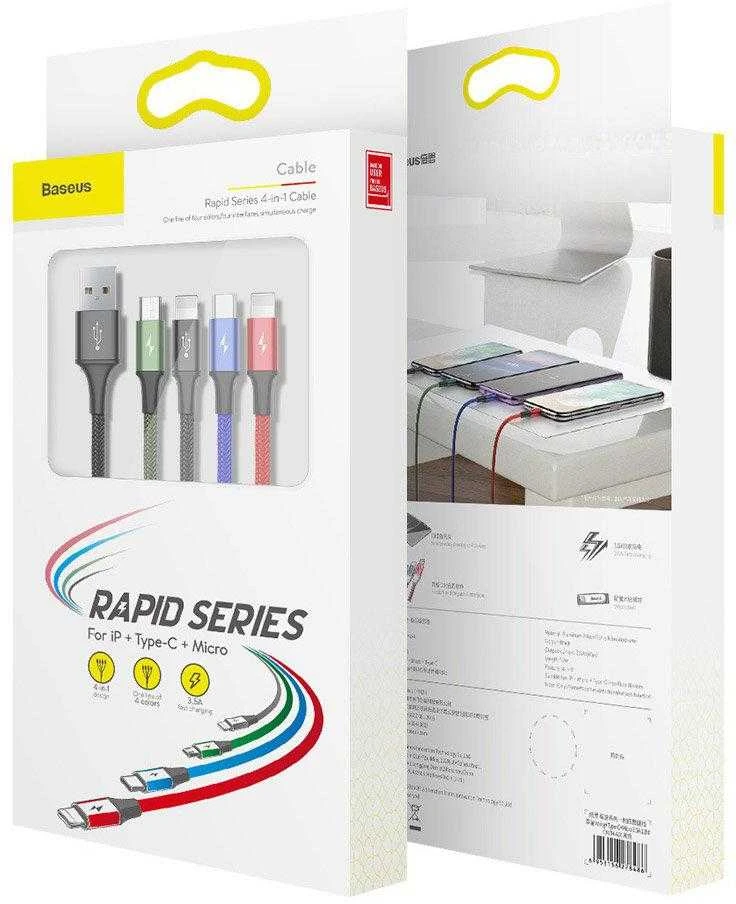 Baseus Fast USB kabelis 4in1 2xUSB-C / Lightning / Micro 3.5A 1.2m - Juodas