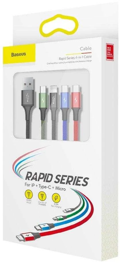 Baseus Fast USB kabelis 4in1 2xUSB-C / Lightning / Micro 3.5A 1.2m - Juodas
