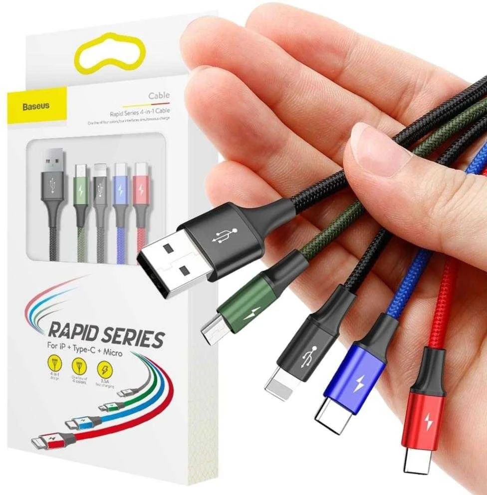 Baseus Fast USB kabelis 4in1 2xUSB-C / Lightning / Micro 3.5A 1.2m - Juodas