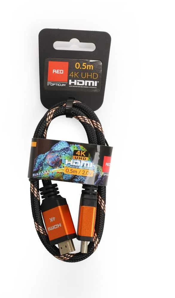 Kabelis HDMI-HDMI Opticum Raudonas 4K UHD – 0,5 m (v2.0)