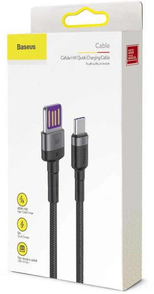 Baseus Cafule USB-C laidas Huawei SuperCharge QC 3.0 5A 1m - Juodas / Pilkas