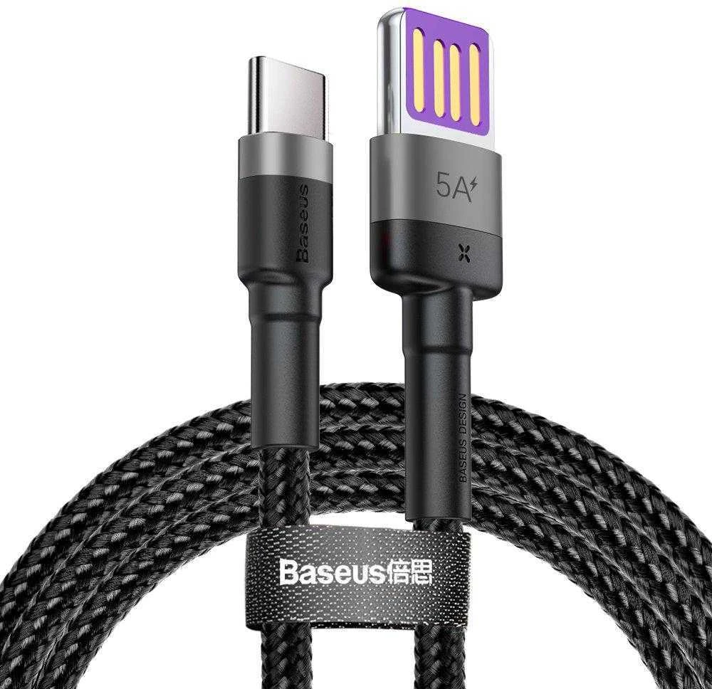Baseus Cafule USB-C laidas Huawei SuperCharge QC 3.0 5A 1m - Juodas / Pilkas