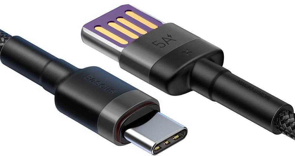 Baseus Cafule USB-C laidas Huawei SuperCharge QC 3.0 5A 1m - Juodas / Pilkas