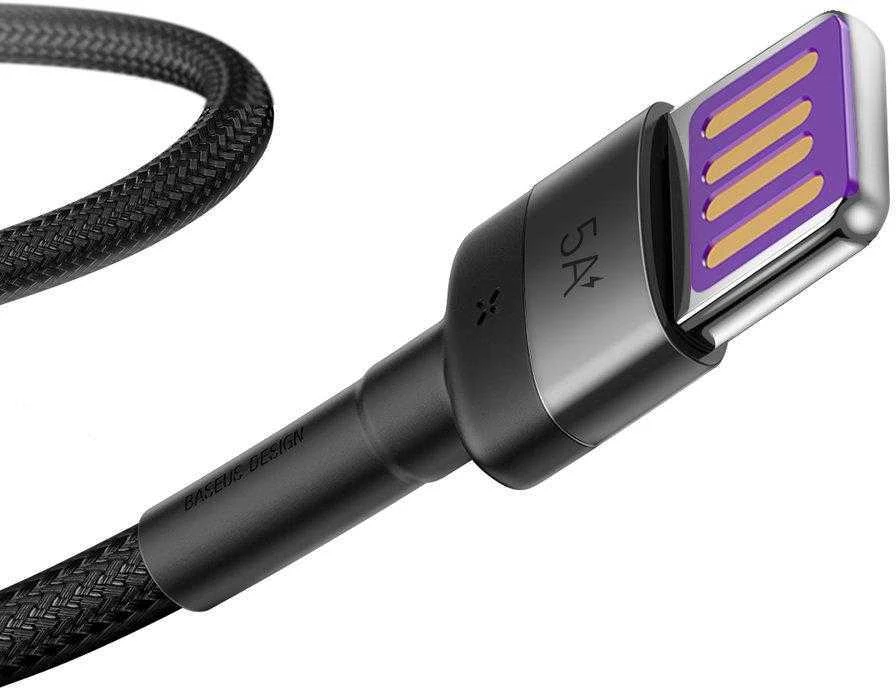 Baseus Cafule USB-C laidas Huawei SuperCharge QC 3.0 5A 1m - Juodas / Pilkas