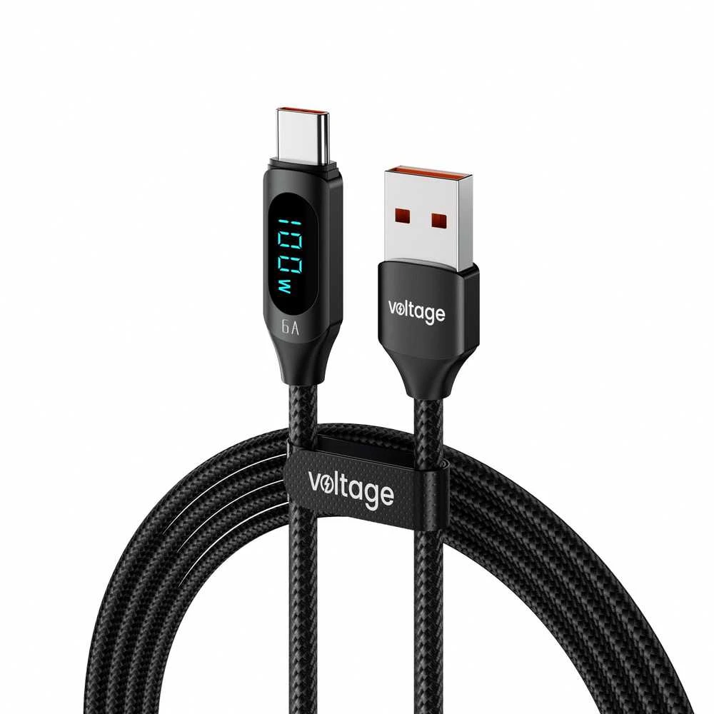 VOLTAGE USB-A / USB-C laidas Įtampa Galia Ekranas 66W 100cm Juodas