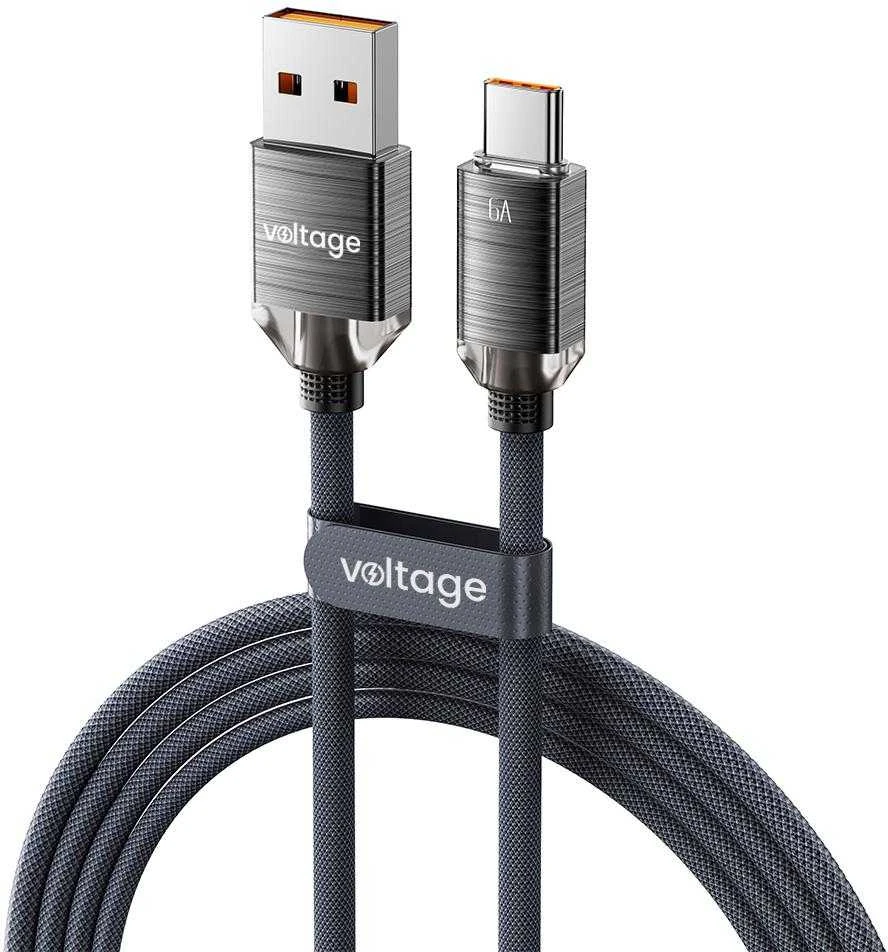 VOLTAGE USB-A / USB-C laidas „PureCrystal“ 66 W, 100 cm, juodas