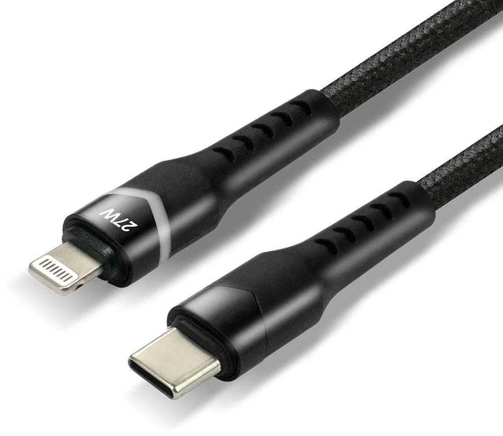 USB-C ir Lightning kabelio jungtys su 27W žyma