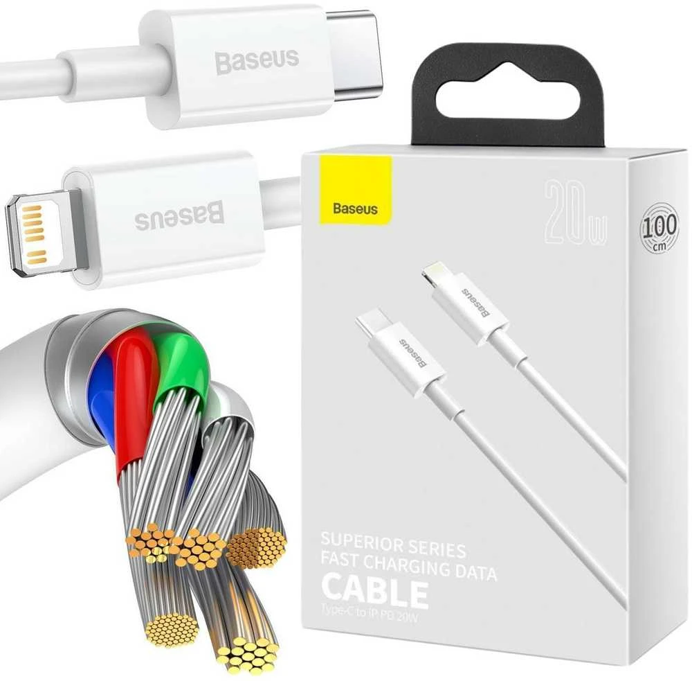 USB kabelis Baseus Superior iš Type-C į Lightning PD 20W 1.0m baltas CATLYS-A02