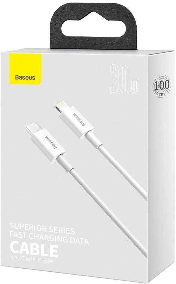 USB kabelis Baseus Superior iš Type-C į Lightning PD 20W 1.0m baltas CATLYS-A02