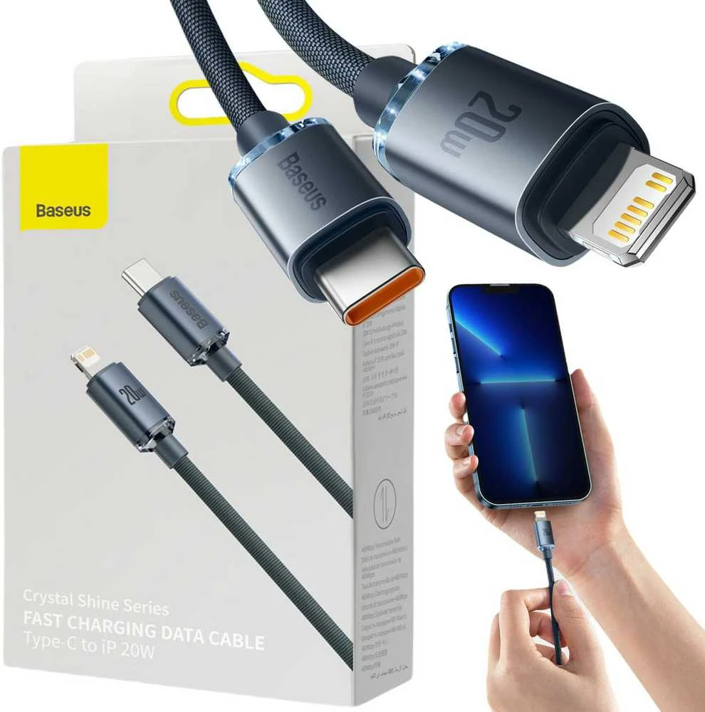 Baseus Crystal kabelis USB-C - Lightning 20W PD 1.2m - Juodas