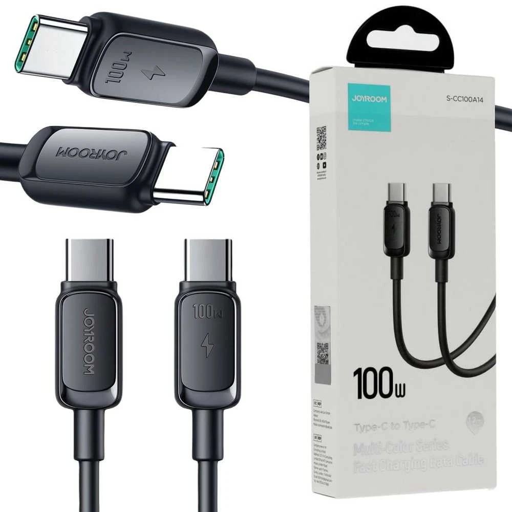 Joyroom Multi-Color Series A14 USB-C / USB-C 60W kabelis 1.2m – juodos spalvos