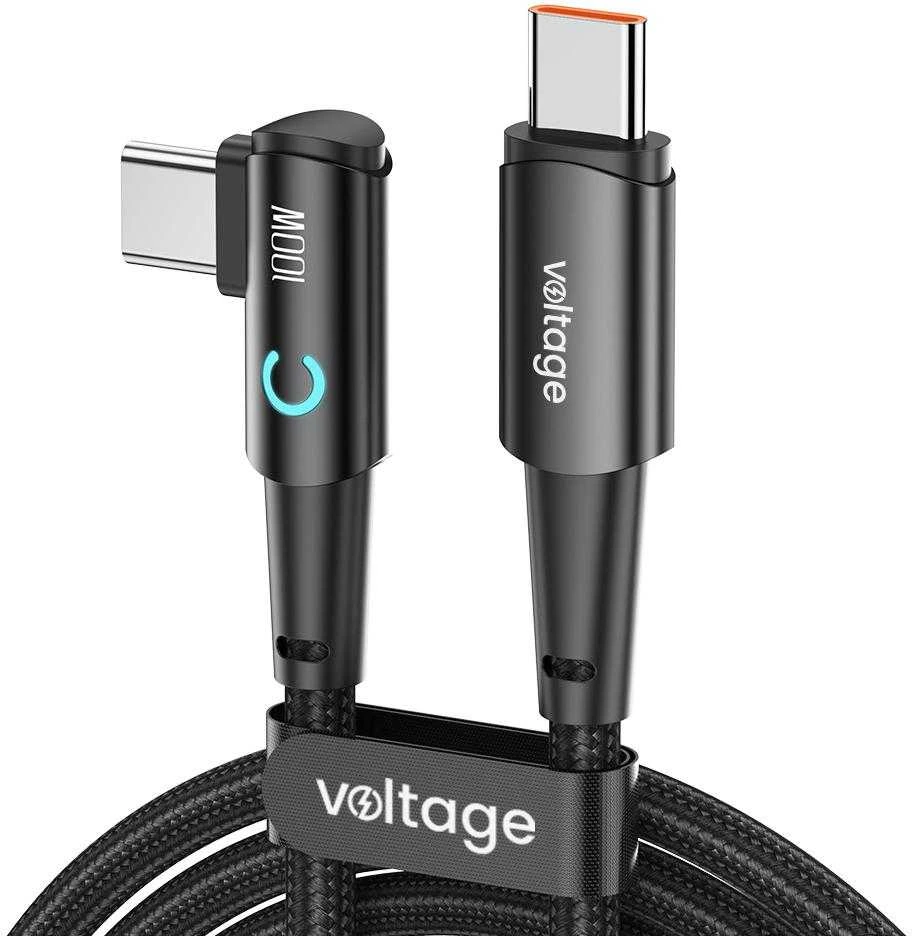 USB-C / USB-C kampinis kabelis Voltage PowerAngle 100W PD 100cm juodas