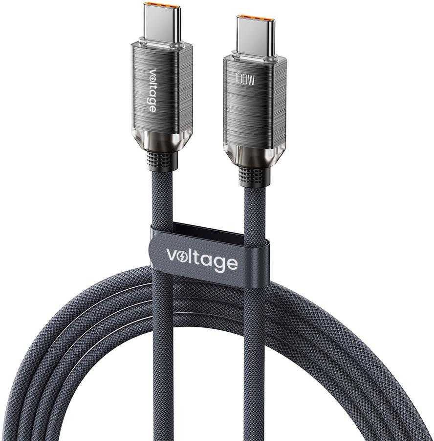 VOLTAGE USB-C / USB-C įtampos „PureCrystal“ 100 W PD laidas, 200 cm, juodas