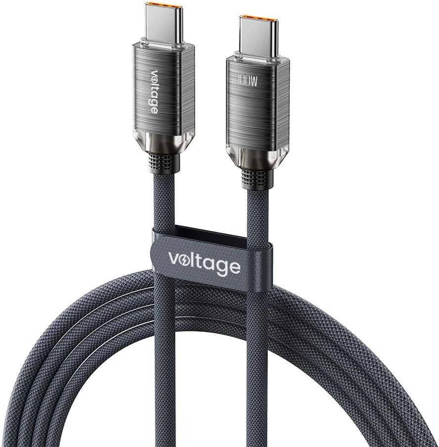 VOLTAGE USB-C / USB-C įtampos „PureCrystal“ 100 W PD laidas, 100 cm, juodas