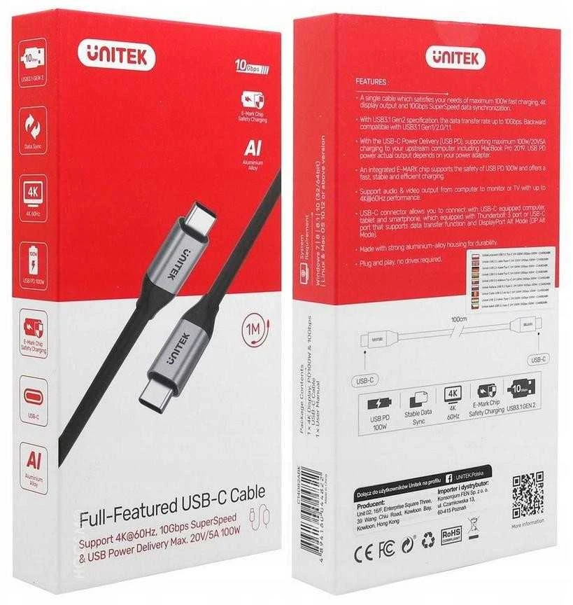 UNITEK C14082ABK USB cable USB 3.2 Gen 2 (3.1 Gen 2) 1 m USB C Juodas
