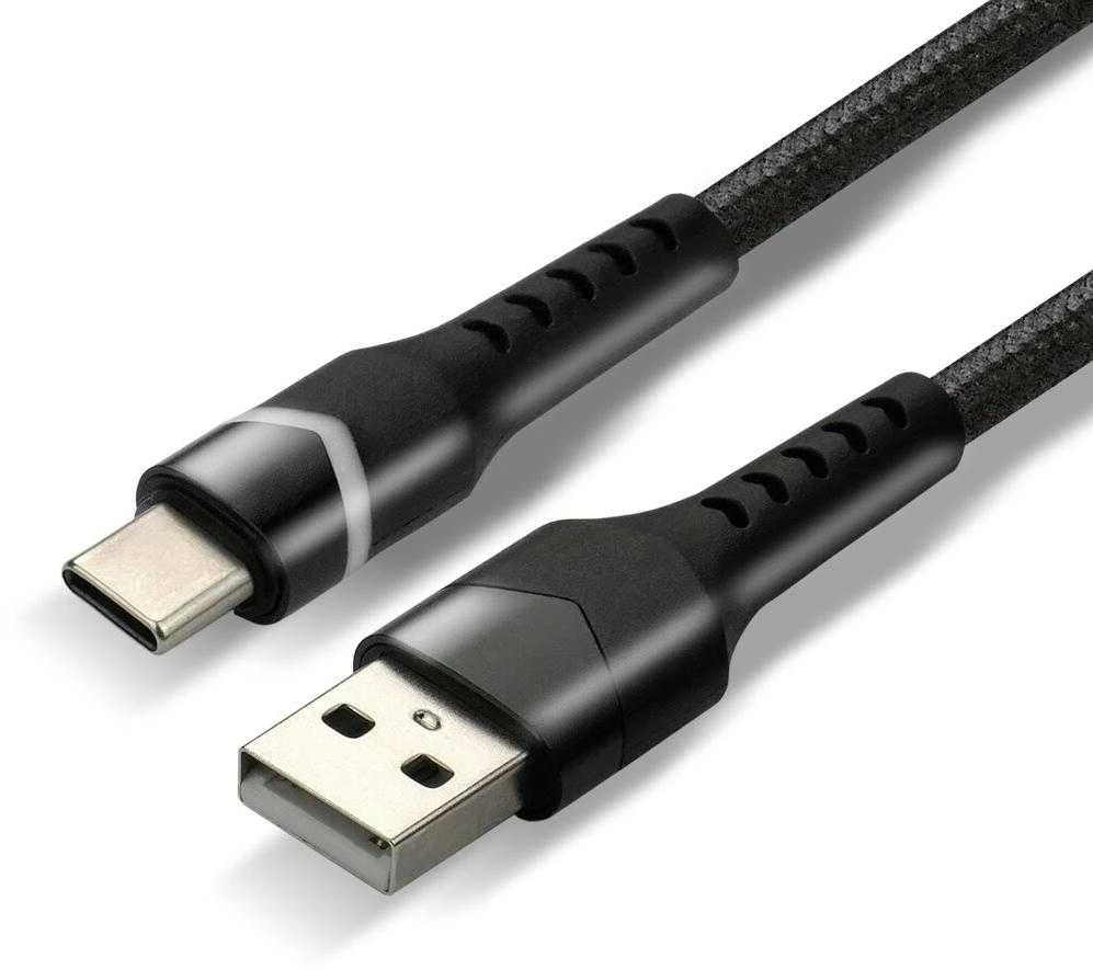 USB-A į USB-C laidas su pinta danga ir guminėmis jungčių apsaugomis