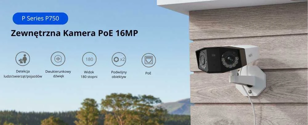 Reolink DUO serijos P757 16MP IP apsaugos kamera su dviem objektyvais, baltas